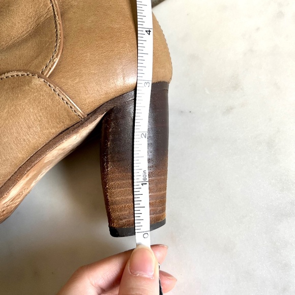 Comptoir Des Cotonniers Tan Brown Leather Western 3" Heel Ankle Boots Size 38 - Picture 10 of 11
